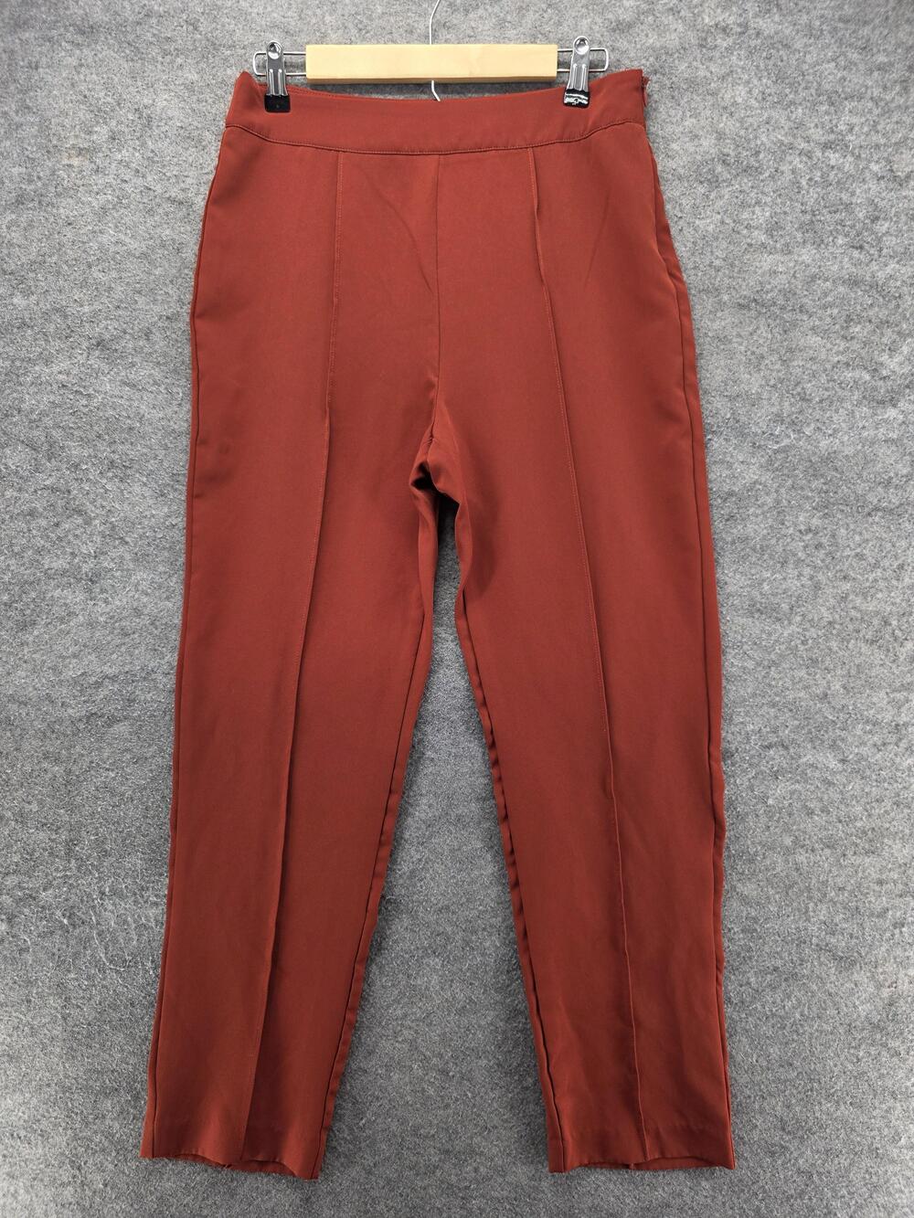 Lulus Pants Womens M Brown Dress Pants Tapered Crepe Slim Stretch Zip Work
